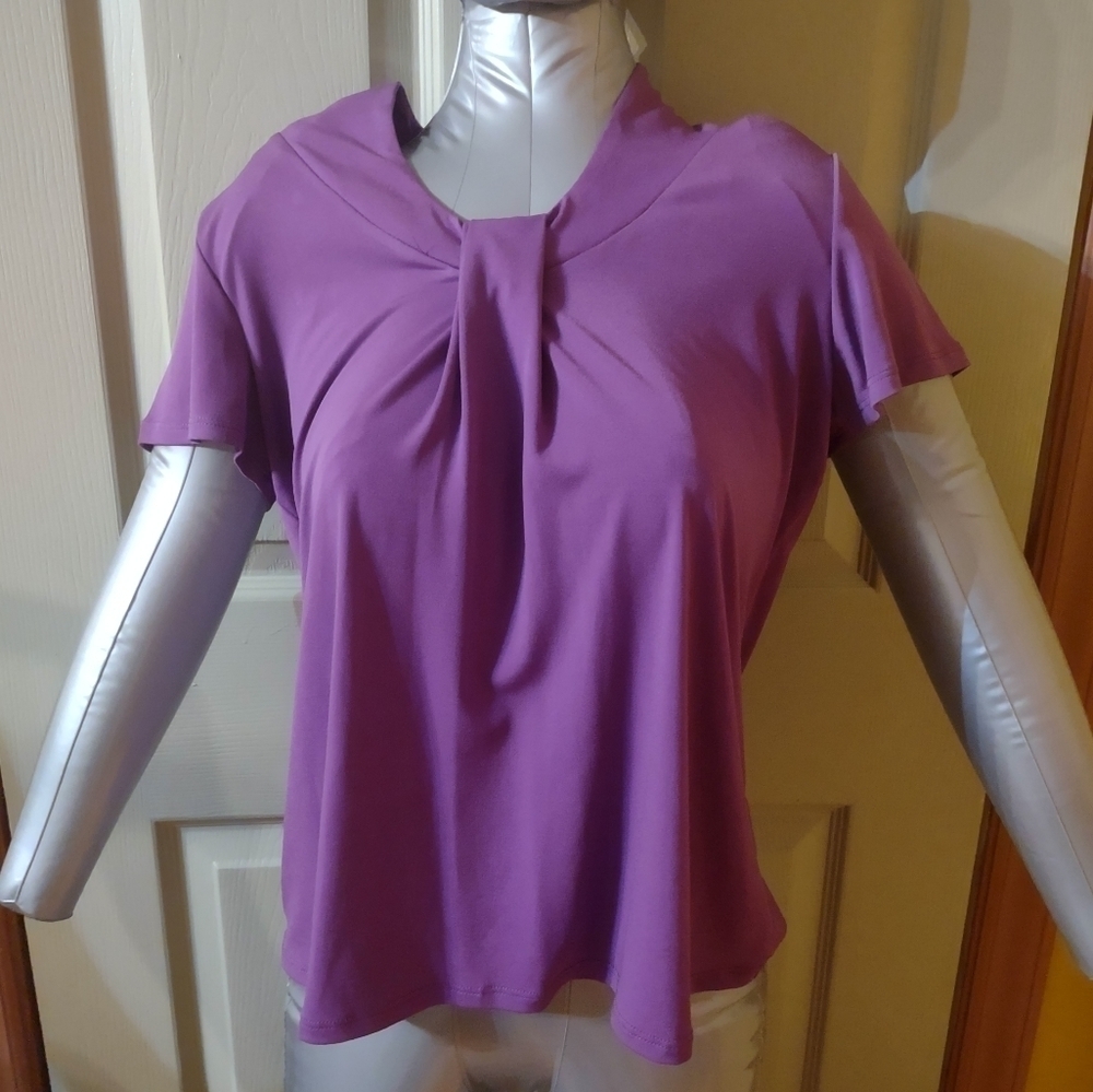 NOTATIONS SHORT SLEEVE BLOUSE SHIRT SIZE PETITE PM PURPLE